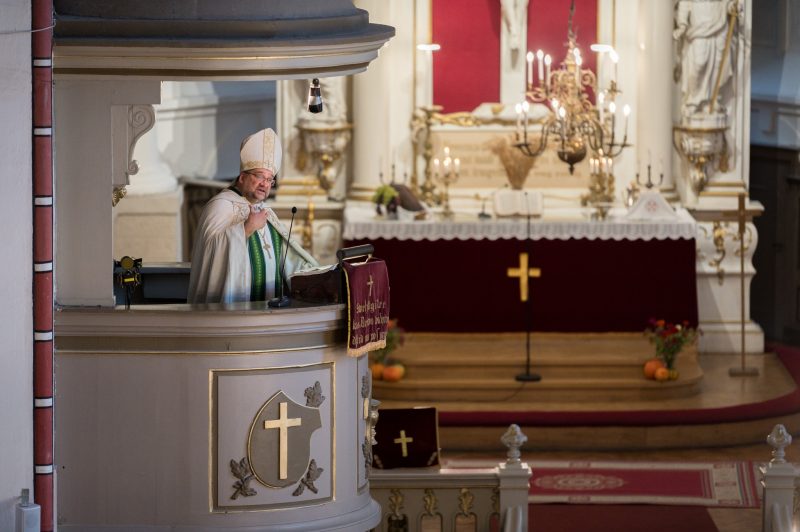 6 October 2025, Riga, Latvia: Archbishop Kārlis Žols of the Latvian Evangelical Lutheran Church Worldwide preaches during opening worship service at the Lutheran World Federation European Church Leadership Consultation taking place in Riga, Latvia, gathering some 80 church leaders from Central Western Europe, Central Eastern Europe, and the Nordic Region, under the theme Embodying hope, making the difference.
